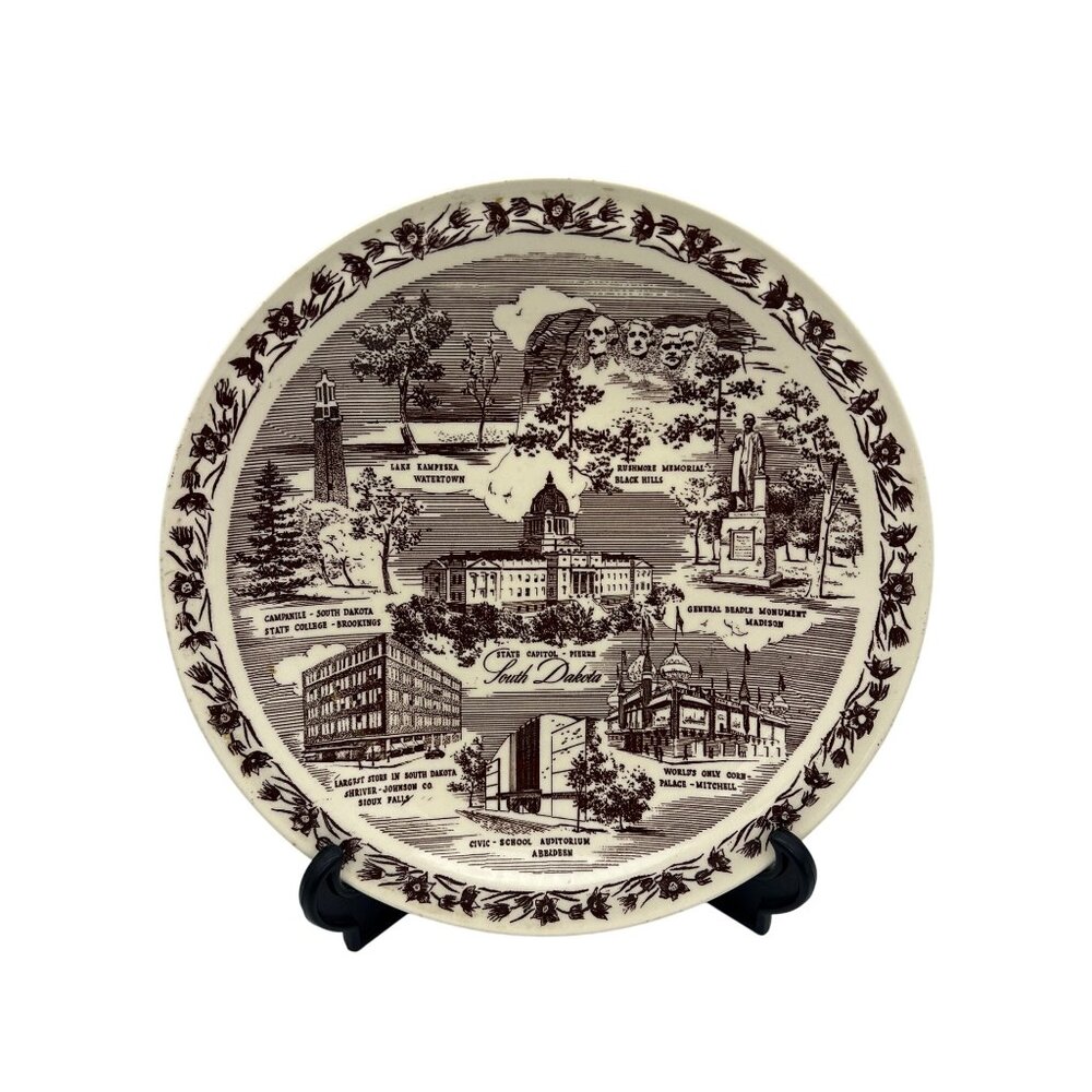 Vintage Vernon Kilns South Dakota Commemorative Plate 10.5" Historic Landmarks